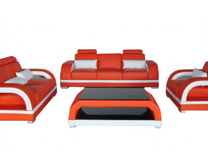 Sofa Couch Leder Polster Sitz Couch Garnitur 3+2+1 USB + Tisch Set Design Sofa