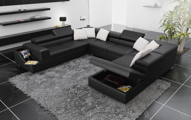 Eckgarnitur Leder Sofa Wohnzimmer Wohnlandschaft Polsterecke Sitzgarnituren +USB