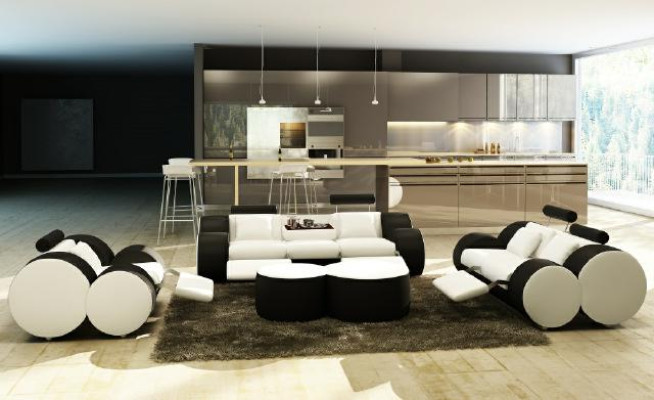 Leder Sofa 3+2+1 Mit USB Relax Couch Sofagarnitur Couchgarnitur Polstergarnitur