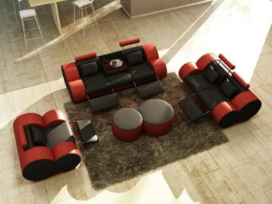 Leder Sofa 3+2+1 Mit USB Relax Couch Sofagarnitur Couchgarnitur Polstergarnitur