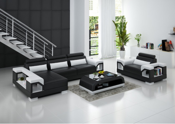 Ledersofa mit USB Wohnlandschaft Ecksofa +Sessel Eck Garnitur Design Modern Sofa