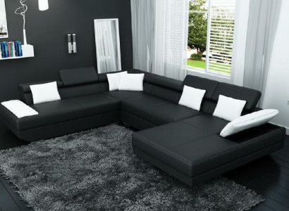 Ledersofa Sofa mit USB Polster Eck Garnitur Wohnlandschaft XXL Big Ecksofa 2719D