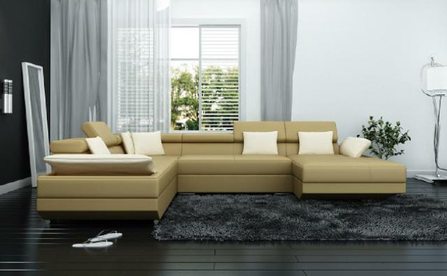 Ledersofa Sofa mit USB Polster Eck Garnitur Wohnlandschaft XXL Big Ecksofa 2719D