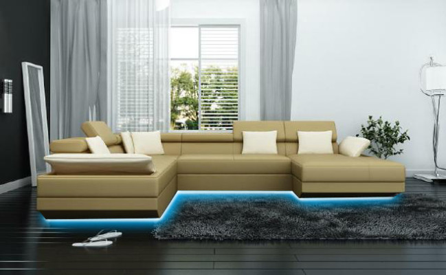 Ledersofa Sofa mit USB Polster Eck Garnitur Wohnlandschaft XXL Big Ecksofa 2719D