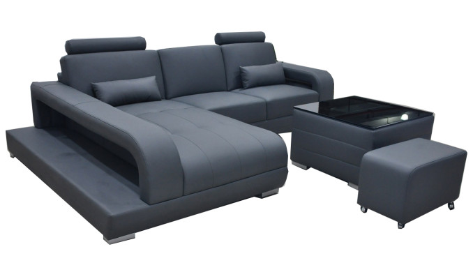 XXL Couch Leder Wohnlandschaft Garnitur Design Modern Sofa L-Form F3017C + Tisch