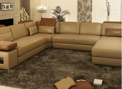 Sofa U-Form Möbel Luxus Garnitur Sofas Couch Luxus Designer Leder Wohnlandschaft