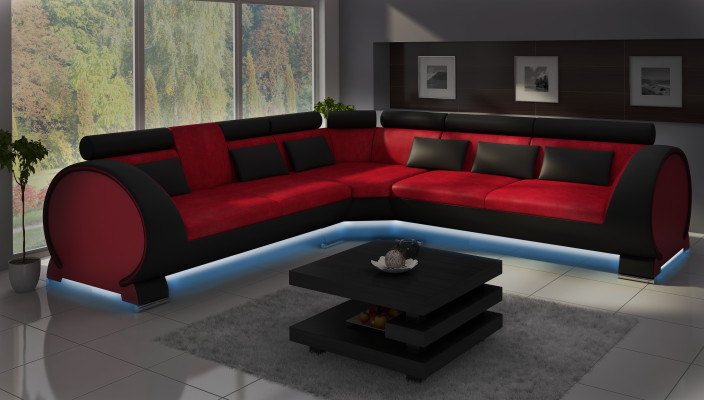 Ecksofa VIGO "LT01" Eckcouch Sofa USB Eckgarnitur Ledersofa Leder Textil Stoff