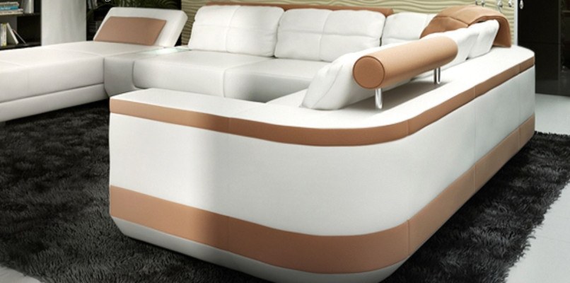 Ecksofa U-Form Sofa Couch Textil Sofas Design Wohnlandschaft Bettfunktion Leder