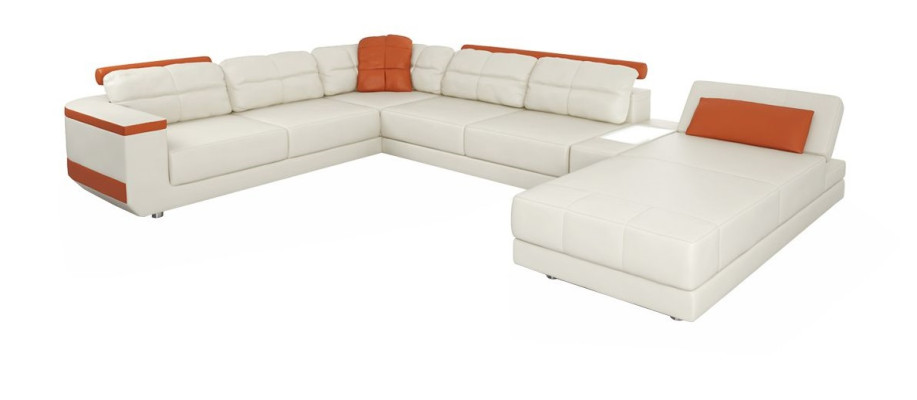 Ecksofa U-Form Sofa Couch Textil Sofas Design Wohnlandschaft Bettfunktion Leder