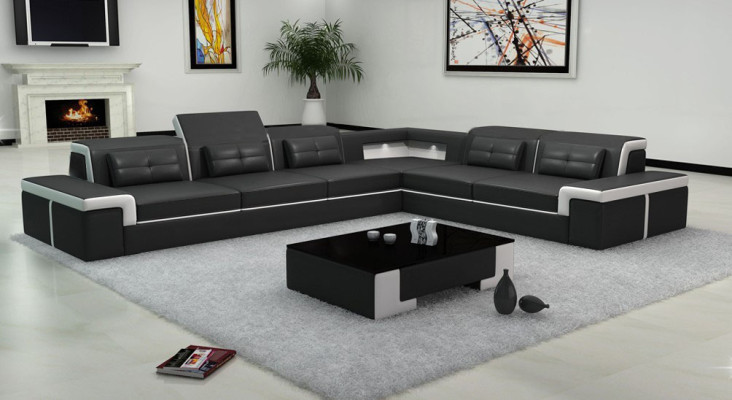 Ledersofa Couch Wohnlandschaft Ecksofa Eck Garnitur Design Modern Sofa B2021
