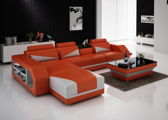 Leder Eck Sofa mit USB,Polster Couchen Sofas Wohnlandschaft Luxus Garnitur Ecke