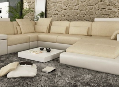 Ecksofa Sofa U-Form Ledersofa Couch Wohnlandschaft Design Modern Sofa