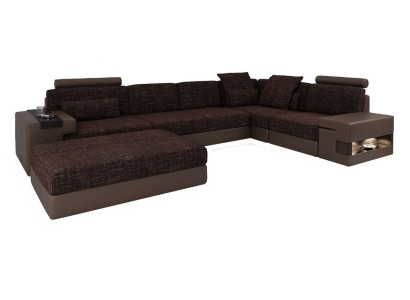 Moderne Designer Ecksofa L-Form Möbel Polster Textil mit Hocker 2tlg Set Neu