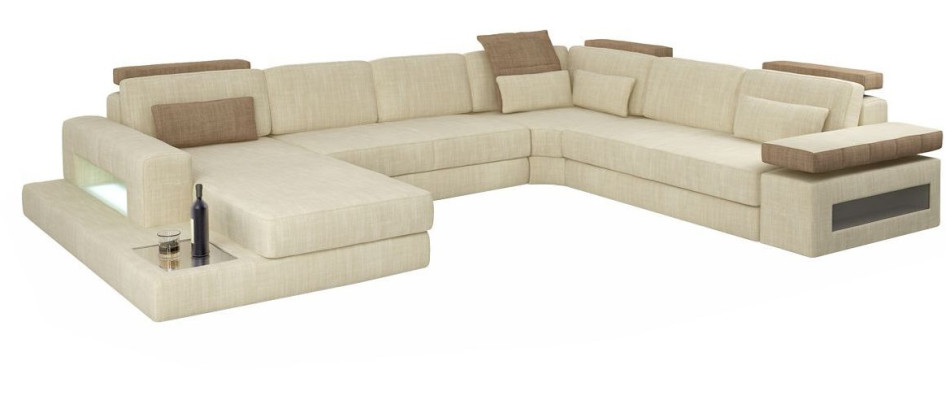 U-Form Bettfunktion Couch Design Polster Textil Eck Wohnlandschaft Ecksofa Stoff