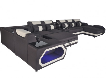 Luxus Sofa Eckcouch Moderne Wohnlandschaft Sofas Couch Eckgarnitur + Licht + USB