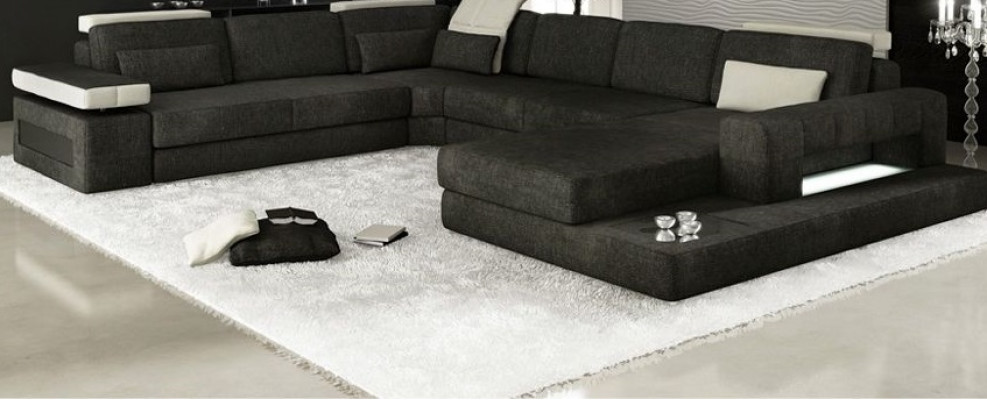 Wohnlandschaften Ecksofa Couch StoffLeder Polster Ecke Sofa U Form Neu