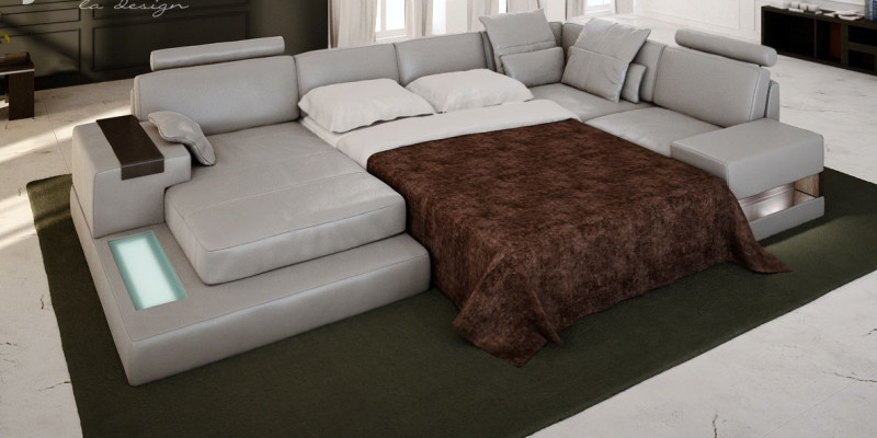 Schlafsofa Couch Design Polster Textil Eck Wohnlandschaft Ecksofa Stoff U-Form