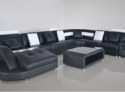 Ecksofa U-Form Wohnlandschaft Sofa Couch Polster Ecke Stoff Sofas Möbel Leder