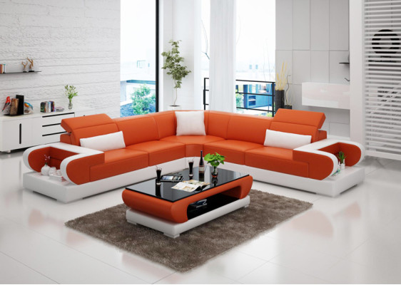 Ledersofa Couch Wohnlandschaft Ecksofa Eck Garnitur Design Modern Sofa G8002B