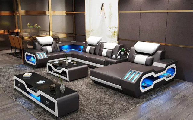 Ecksofa UForm Couchtisch Sideboard Ledersofa Wohnlandschaft Designer Sofa Set