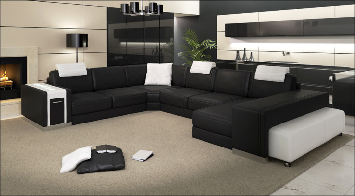 Wohnlandschaft Sofa mit USB Couch Polster Ecke XX Big Ecksofa Ledersofa Design