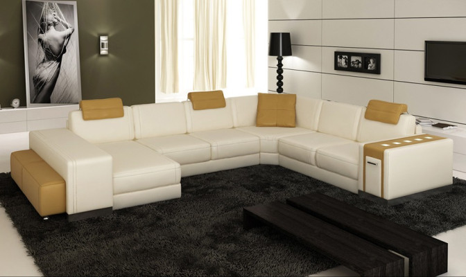 Wohnlandschaft Sofa mit USB Couch Polster Ecke XX Big Ecksofa Ledersofa Design