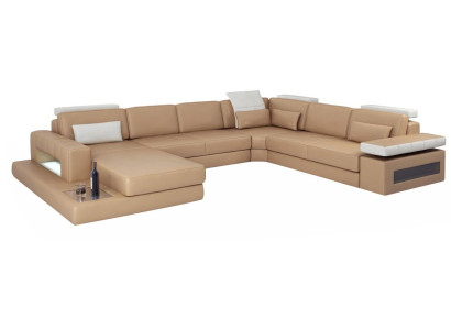 Wohnlandschaft Ecksofa Couch Hellbraun Leder Polster Sitz Ecke Sofa U Form Sofas