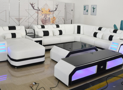 U Form Wohnlandschaft Modern Luxus Couchen Ecksofa U-Form Couch Kunstleder Weiß