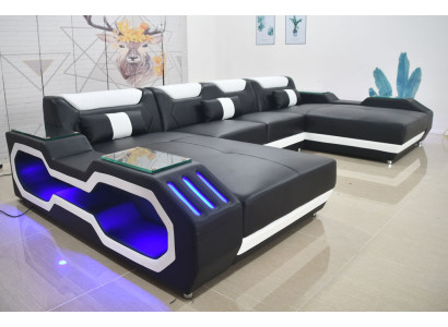 Ecksofa U-Form Wohnlandschaft Sofa Couch Polster Ecke Stoff Sofas Leder