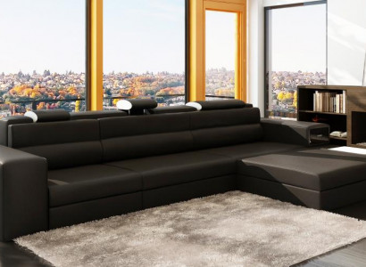 Designsofa Sofa Couch USB Polster Ecksofa Garnitur Wohnlandschaft Ledersofa LED