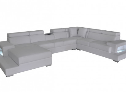 Leder Polster Sitz Zimmer Eck Wohn Sofa Couch XXL Designer Garnitur Sofas +USB