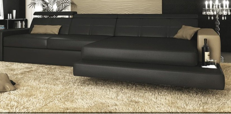 Ecksofa Couch Polster Wohnlandschaft Eck Ecke Leder Sofa Schwarz L Form