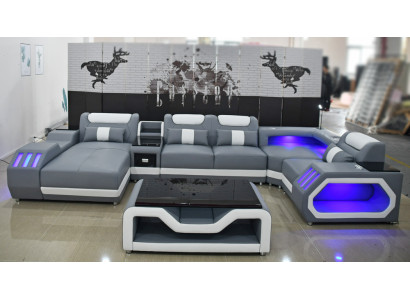 Ledersofa Sofa Modernes Polster Leder Wohnlandschaft Design Ecksofa Couch Textil