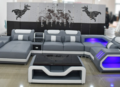 Ledersofa Sofa Modernes Polster Leder Wohnlandschaft Design Ecksofa Couch Textil