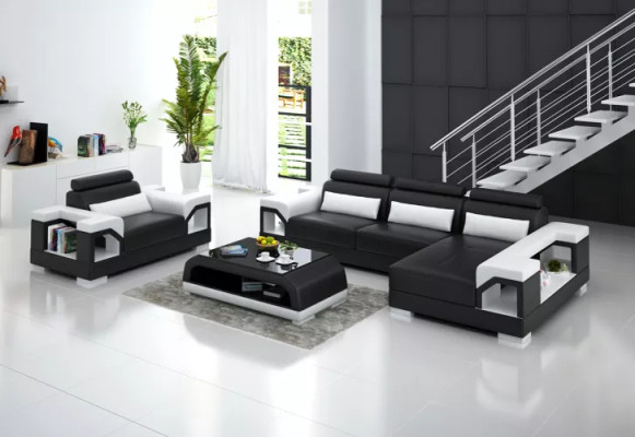 Ecksofa LForm Sessel Couchtisch Modernes Sofa Ledersofa Ecksofa Polster 4tlg Set
