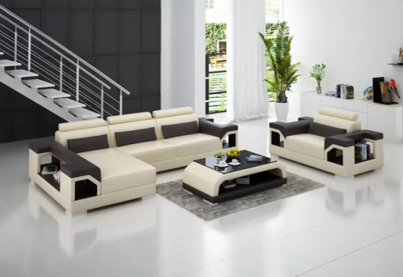 Ecksofa LForm Sessel Couchtisch Modernes Sofa Ledersofa Ecksofa Polster 4tlg Set