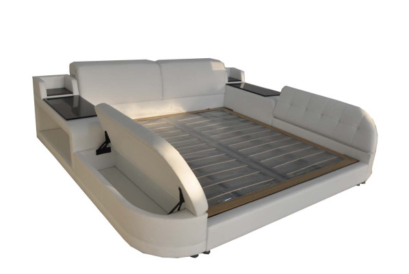 Design de Luxe Bett + USB Polsterung Hotel Moderne Betten Leder 140/160/180/200