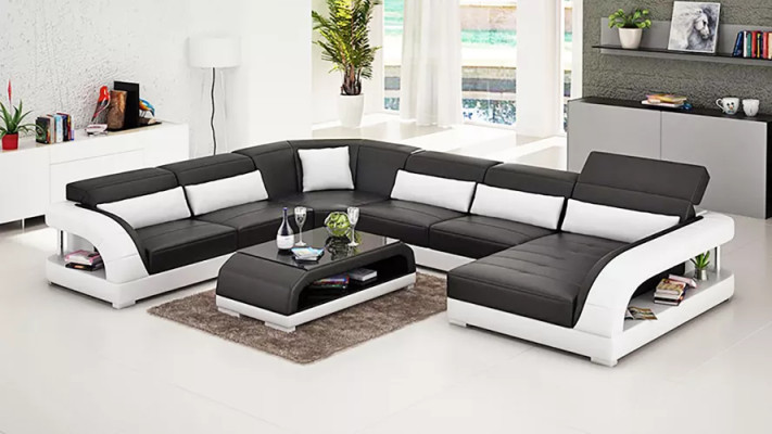 Ecksofa UForm Modernes Sofa Ledersofa Couchen Polster Designer Sofas Tisch 2tlg
