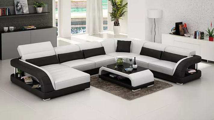 Ecksofa UForm Modernes Sofa Ledersofa Couchen Polster Designer Sofas Tisch 2tlg