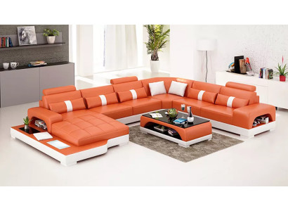 Modernes Sofa Ecksofa UForm Couchtisch Ledersofa Ecksofa Polster Orange Luxus
