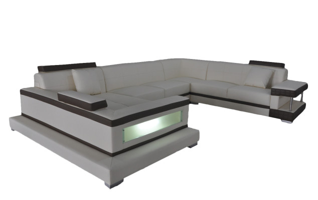 Ecksofa Design Polster Leder Eckcouch Eckgarnitur Sofa Wohnlandschaft mit USB