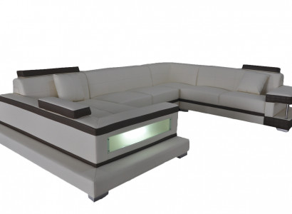Ecksofa Design Polster Leder Eckcouch Eckgarnitur Sofa Wohnlandschaft mit USB