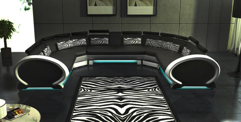 U förmige Couch Sitzpolster Ecke Leder Ecksofa Moderne Designer Couchen + USB