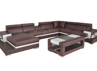 Design Leder Polster Sitz Zimmer Wohn Sofa Eck Couch mit USB Designer Garnitur