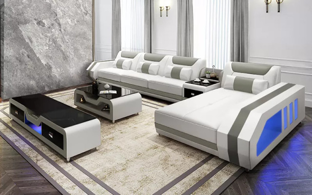 Ecksofa LForm Tisch Couchtisch Sideboard Sofa Ledersofa Ecksofa Polster 3tlg Set