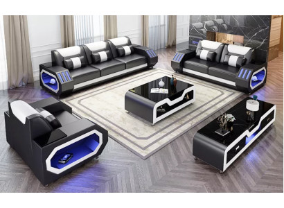 Sofagarnitur 321 Sitzer Modernes Sofa Ledersofa Designer Sofa Wohnlandschaft Neu