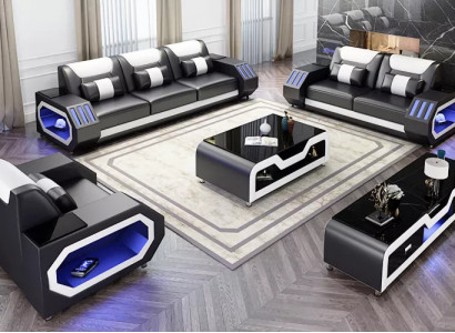 Sofagarnitur 321 Sitzer Modernes Sofa Ledersofa Designer Sofa Wohnlandschaft Neu