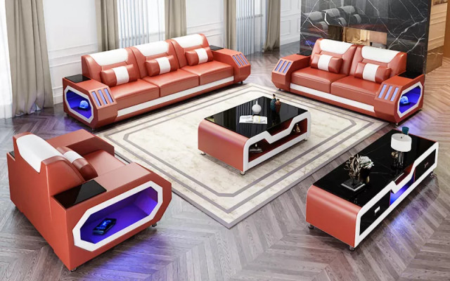 Sofagarnitur 321 Sitzer Modernes Sofa Ledersofa Designer Sofa Wohnlandschaft Neu