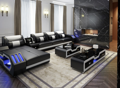 Edle Luxus Couch Ecksofa Wohnlandschaft Multifunktions Couchen Sofa USB Licht