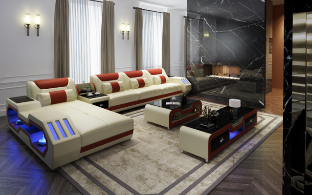 Edle Luxus Couch Ecksofa Wohnlandschaft Multifunktions Couchen Sofa USB Licht